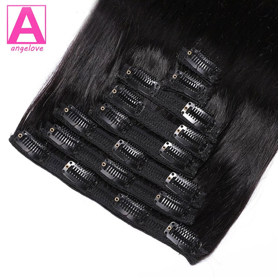 Straight Clip In Hair Extensions Human Hair Brazilian Clip In 8 Pcs/Set Natural Black Color Clip Ins 10-26 Inch 120G Remy Hair