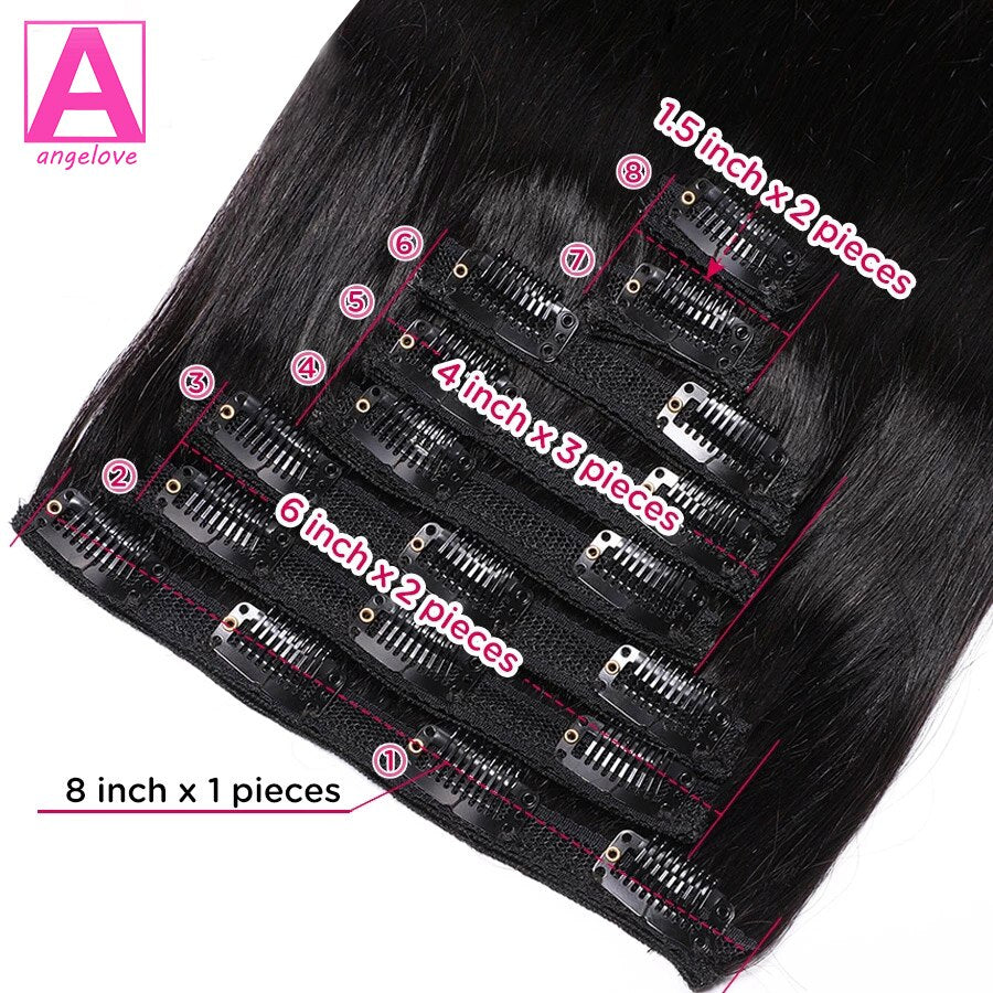 Straight Clip In Hair Extensions Human Hair Brazilian Clip In 8 Pcs/Set Natural Black Color Clip Ins 10-26 Inch 120G Remy Hair